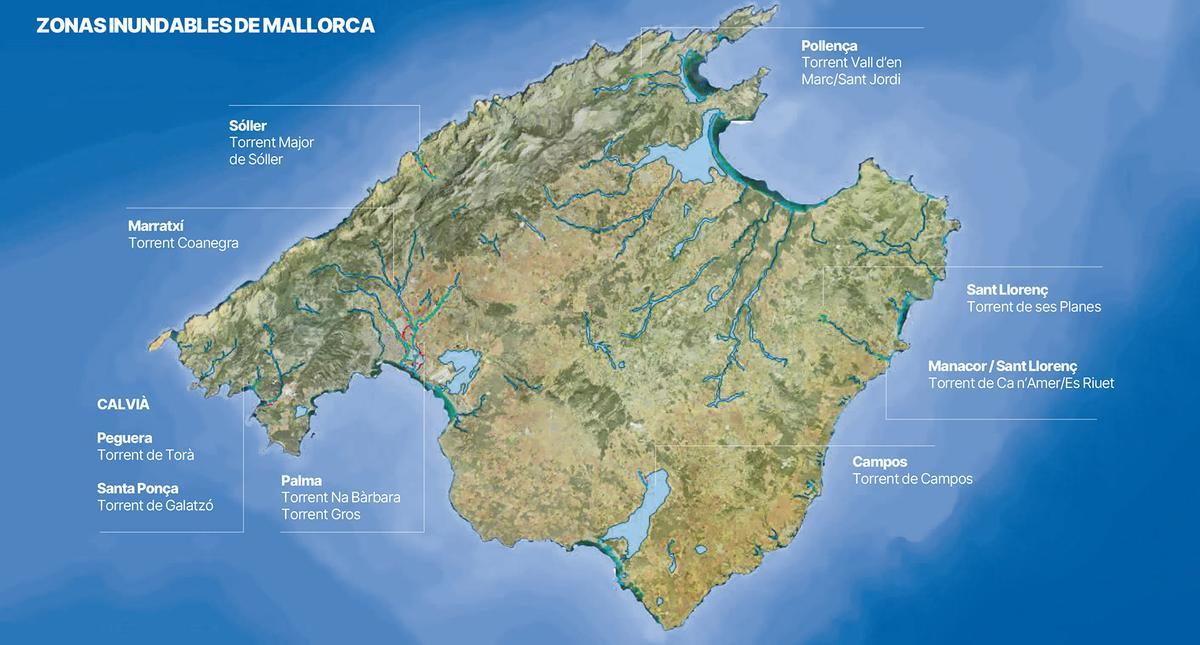 Mapa de las zonas inundables de Mallorca