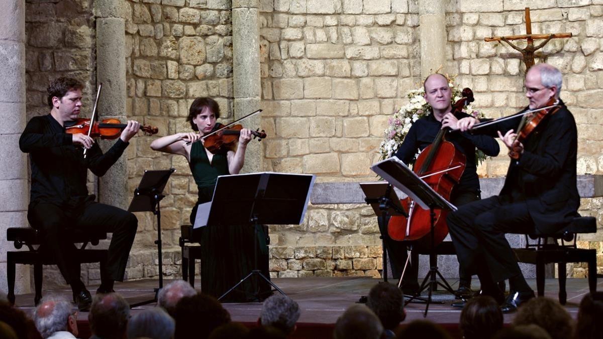 Un momento de la actuación del Quartet Casals en la Schubertiada de Vilabertran. 