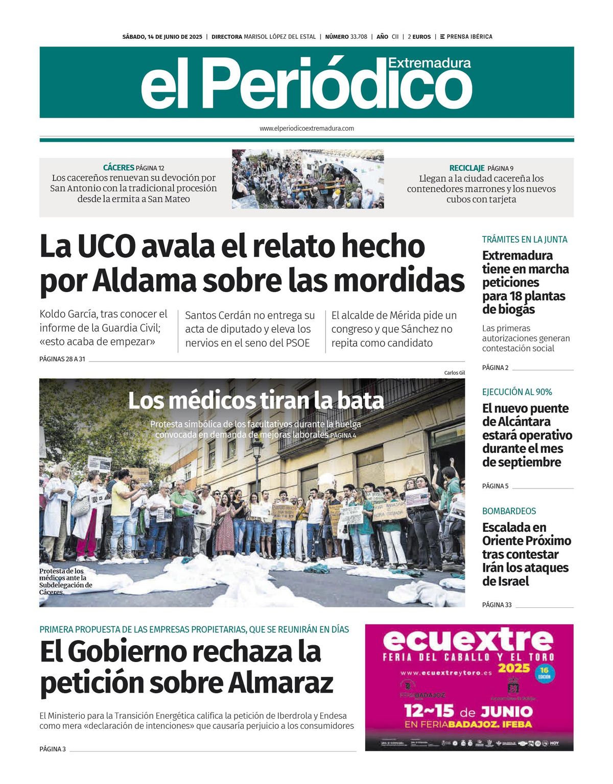 Consulta la portada correspondiente al día 14 de junio de 2025