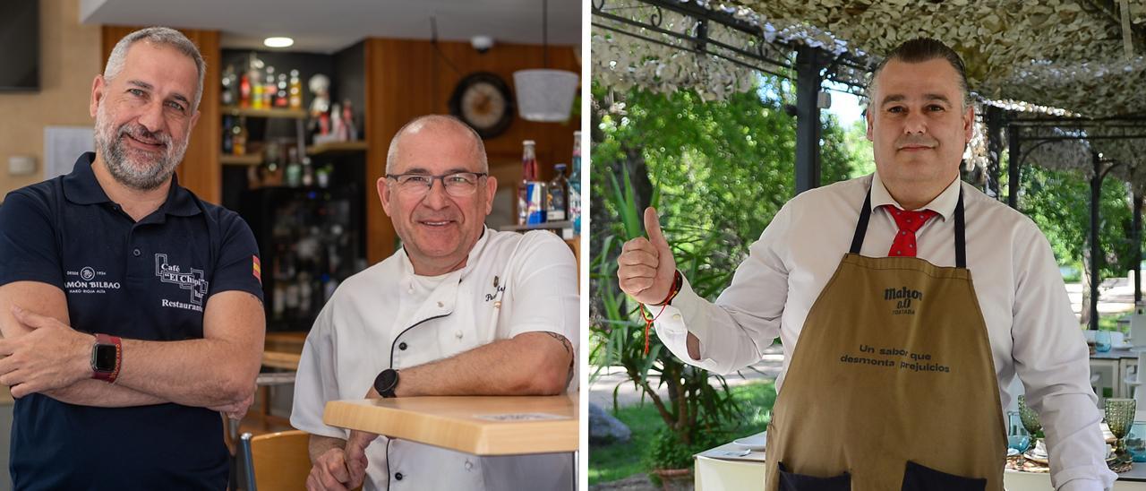 A la izquierda: Camilo y Paco Remedios, del restaurante El Chupi, en Badajoz; a la derecha: José Luis Vidal, de La Isla, en Plasencia.