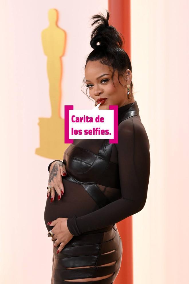 Rihanna pone morritos de selfie en los Premios Oscar 2023