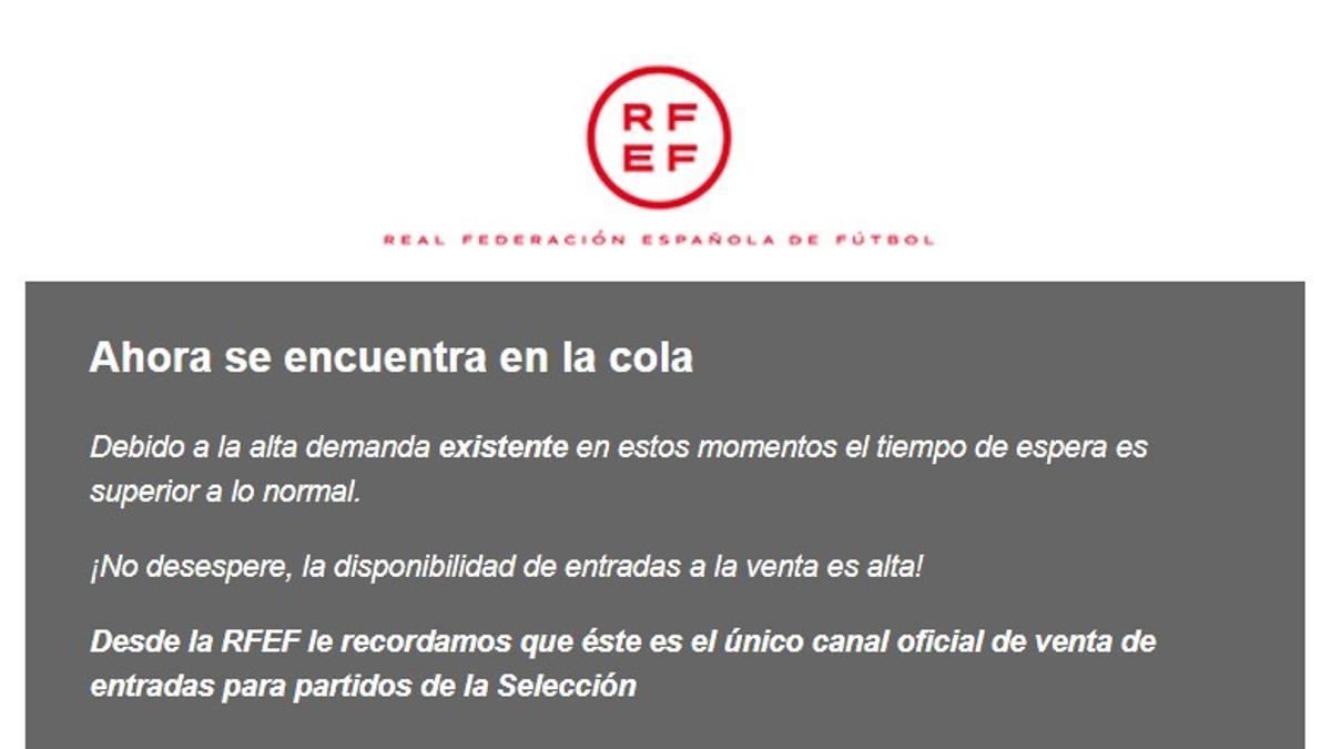 Web de la RFEF en la que se compran las entradas.