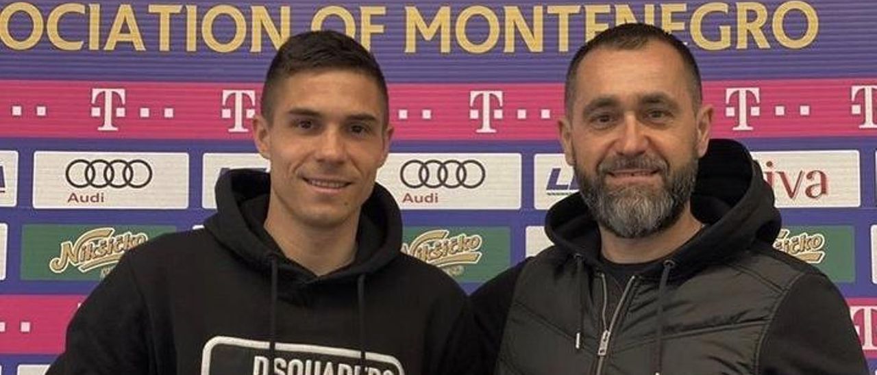 Djuka y Zoran, su padre, en la primera convocatoria del delantero del Sporting con Montenegro