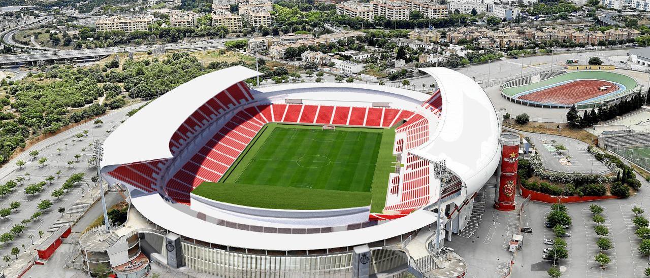 Imagen virtual de lo que será el nuevo estadio de Son Moix, en 2024.