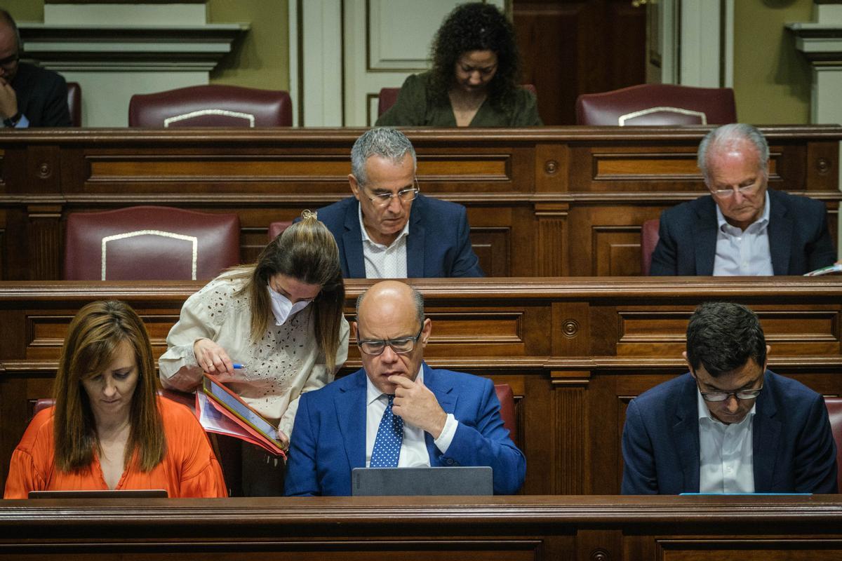 Varios diputados durante un pleno del Parlamento de Canarias.