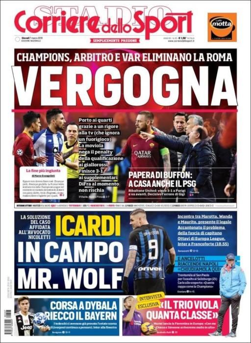 Portada CORRIERE DELLO SPORT  jueves 7 marzo 2019