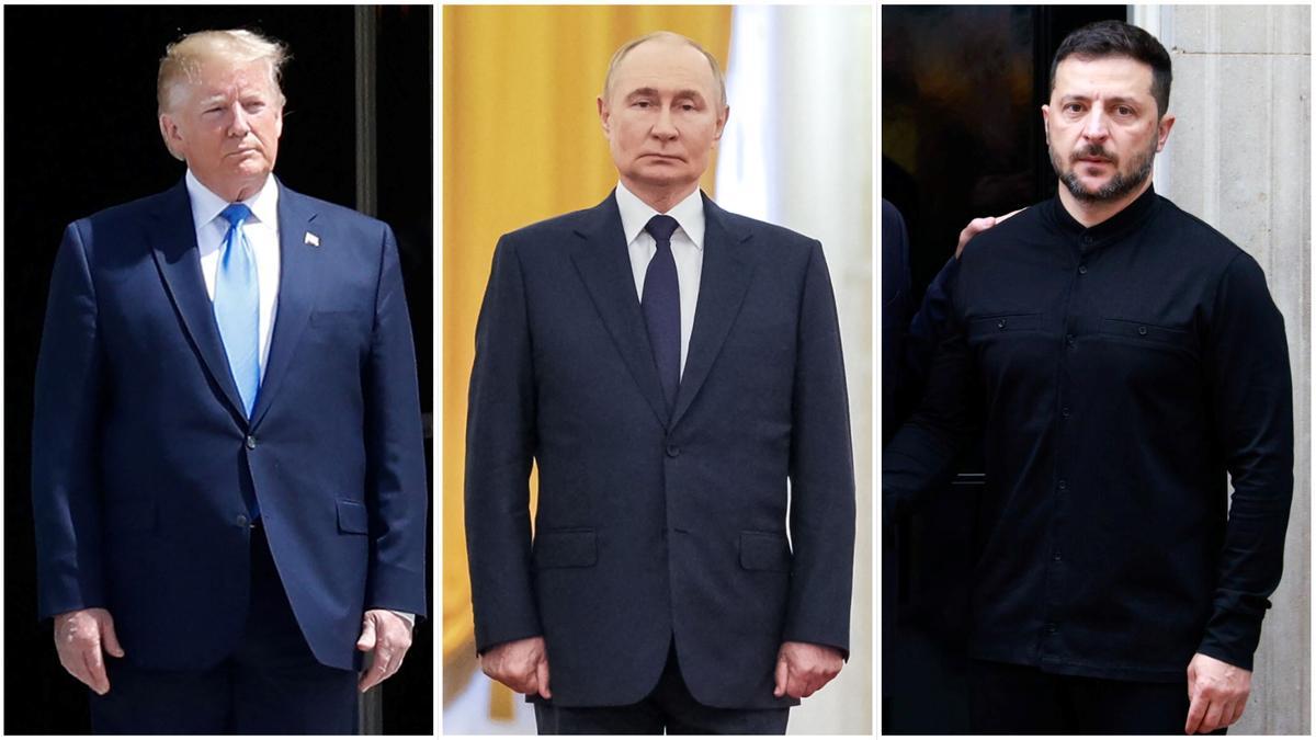 Donald Trump, Vladímir Putin y Volodímir Zelenski.