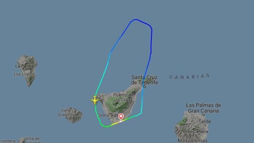 Trayectoria del avión que regresó al aeropuerto en Tenerife.