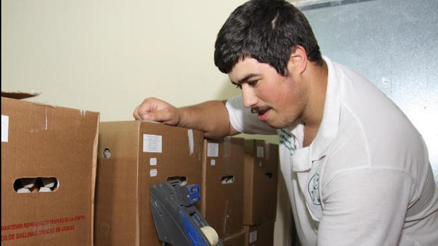 Un joven con discapacidad trabajando.