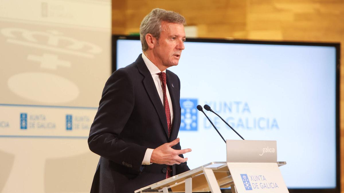 Rueda comparece ante los medios tras el Consello de hoy en Santiago.