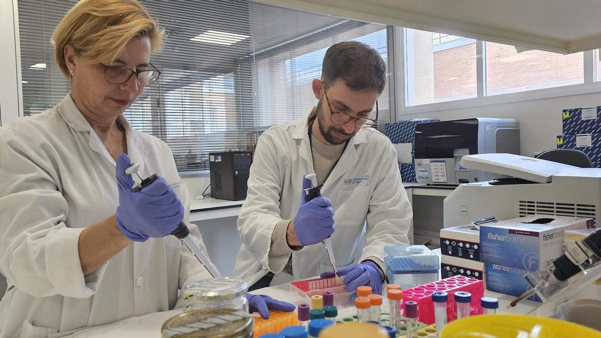 Los investigadores Cristian Suárez y Marta Dueñas, que han desarrollado una prueba para detectar cáncer de vejiga con una muestra de orina