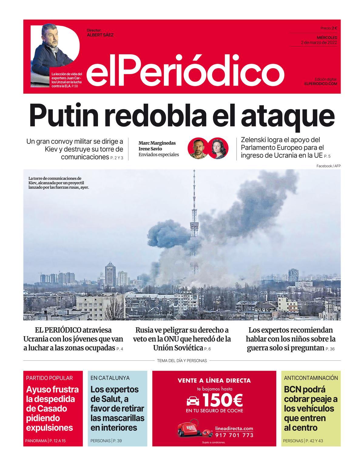 La portada d’EL PERIÓDICO del 2 de març del 2022