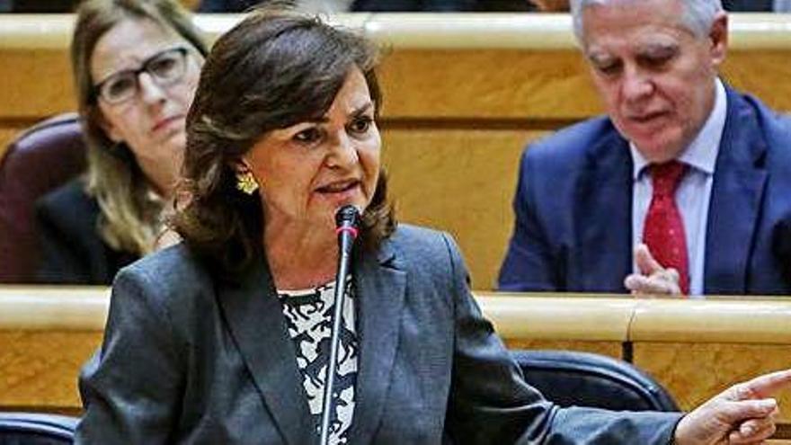 La vicepresidenta Carmen Calvo, ahir, en la seva compareixença al Senat