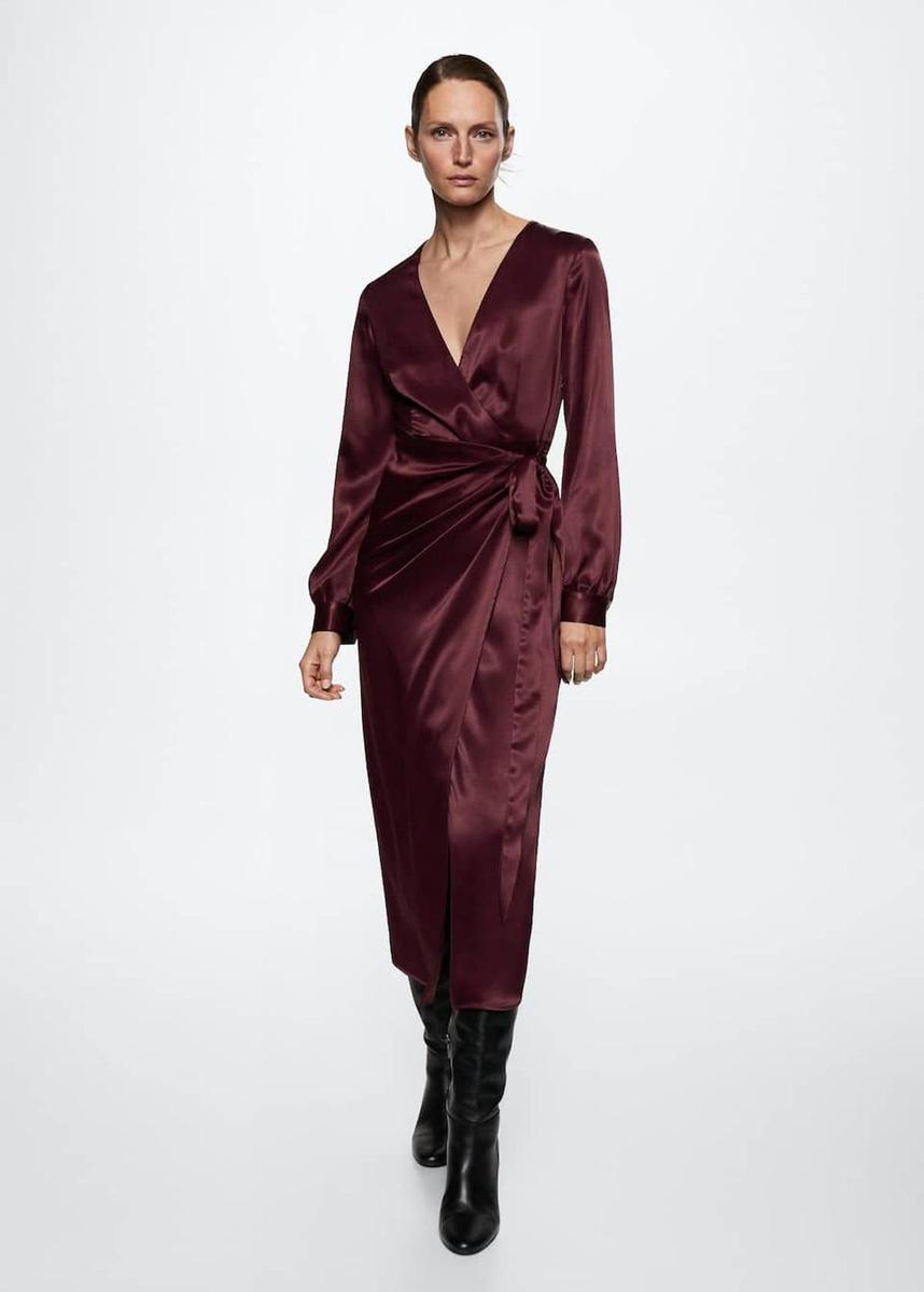 Vestido de invitada cruzado con lazo de Mango Outlet