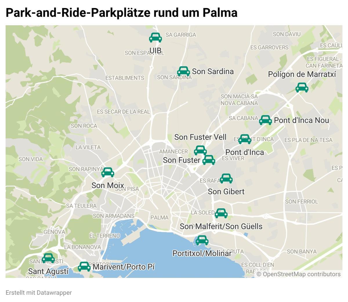 Praktische Parkplätze rund um Palma.