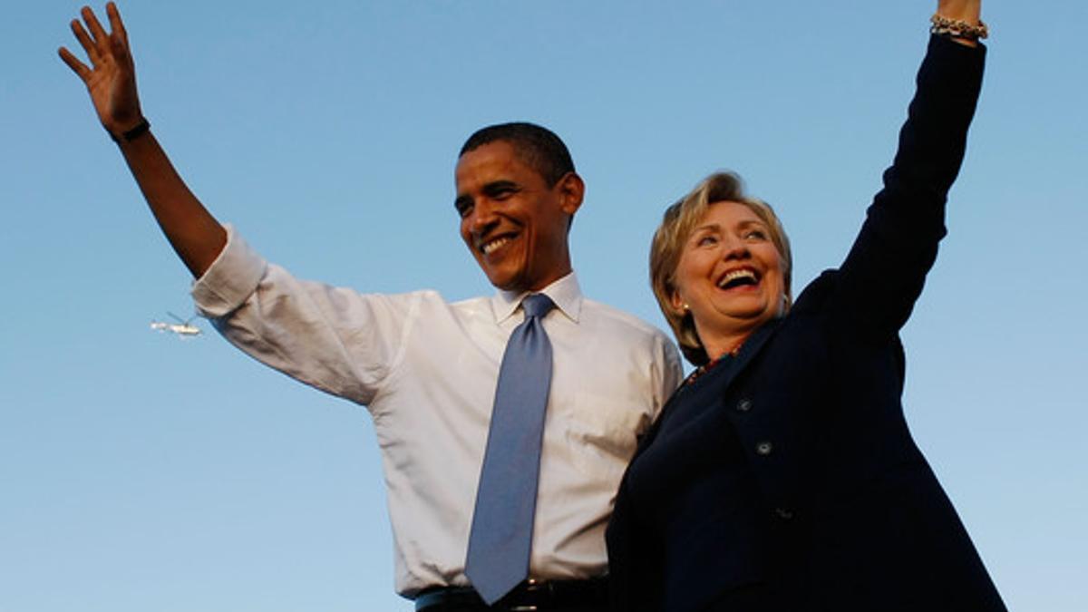 Barack Obama y Hillary Clinton hacen campaña juntos, en octubre del 2008 en Orlando.