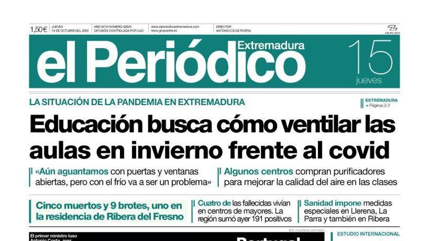 Esta es la portada de EL PERIÓDICO EXTREMADURA correspondiente al día 15 de octubre del 2020