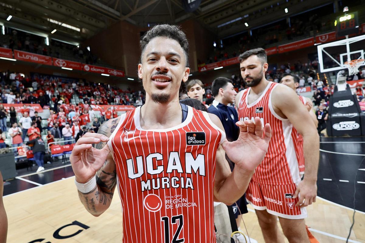Jonah Radebaugh, capitán del UCAM Murcia, tras anotar 20 puntos ante el Básquet Girona.