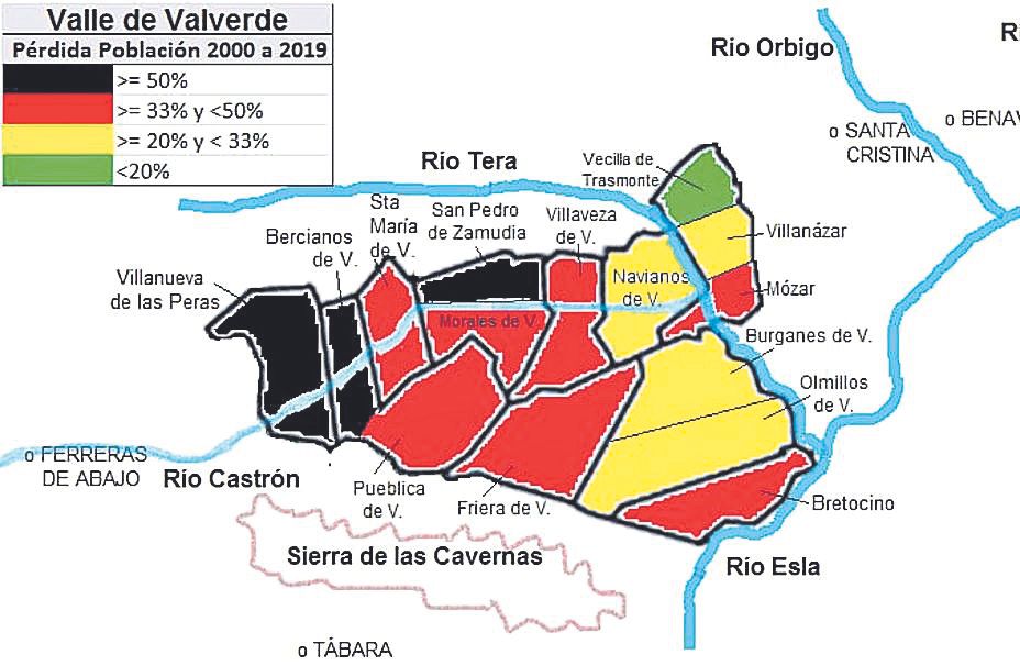 Mapa que mide la pérdida de habitantes desde el año 2000