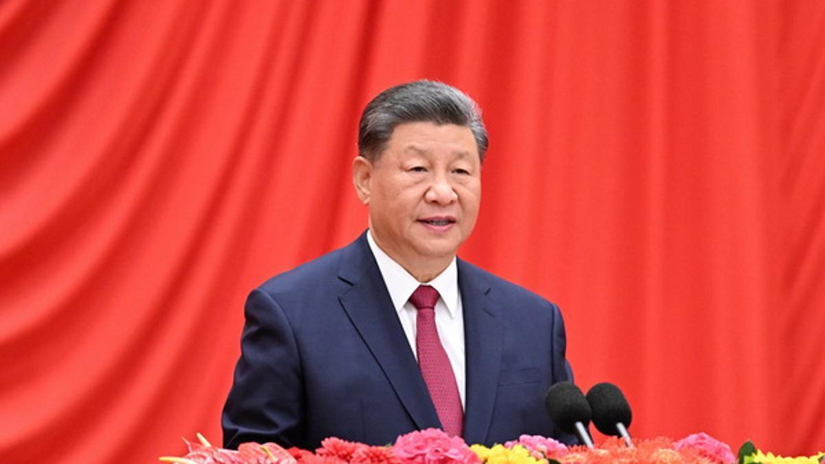 El presidente de la República Popular China, Xi Jinping, durante su intervención en la celebración del 75º aniversario de la fundación de la República Popular China.