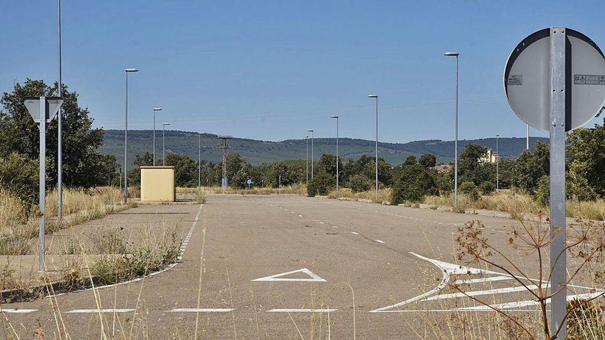 Polígono industria de Tábara invadido por la vegetación.