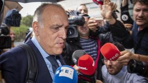 Tebas, presidenta de la Liga, a su entrada en la Ciudad de la Justicia para declarar como testigo en el caso del presunto amaño entre el Levante y el Zaragoza