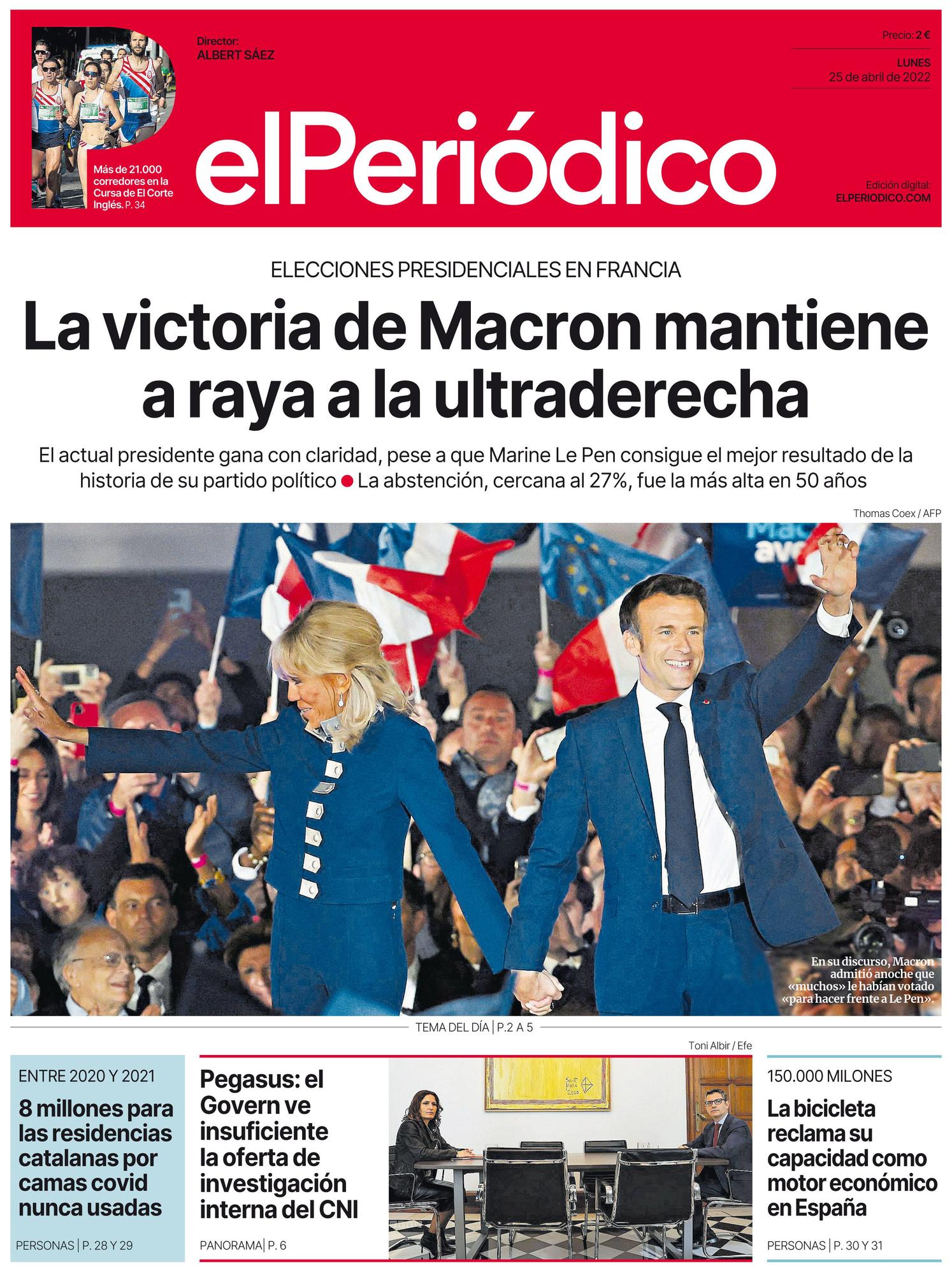 La portada de EL PERIÓDICO del 25 de abril de 2022