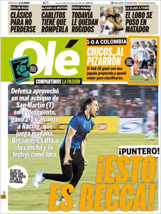 Portada OLÉ sábado 2 de febrero de 2019