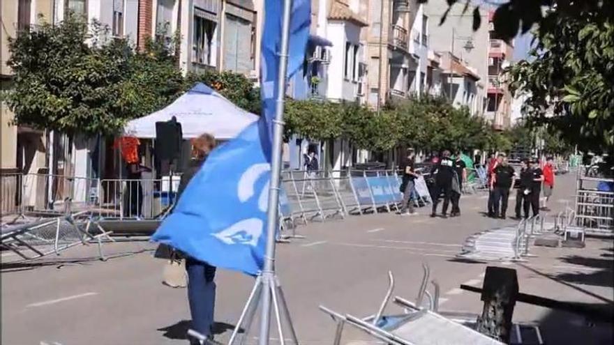 El viento derriba la meta de la Volta Ciclista a la Comunitat Valenciana entre Carlet y Alginet