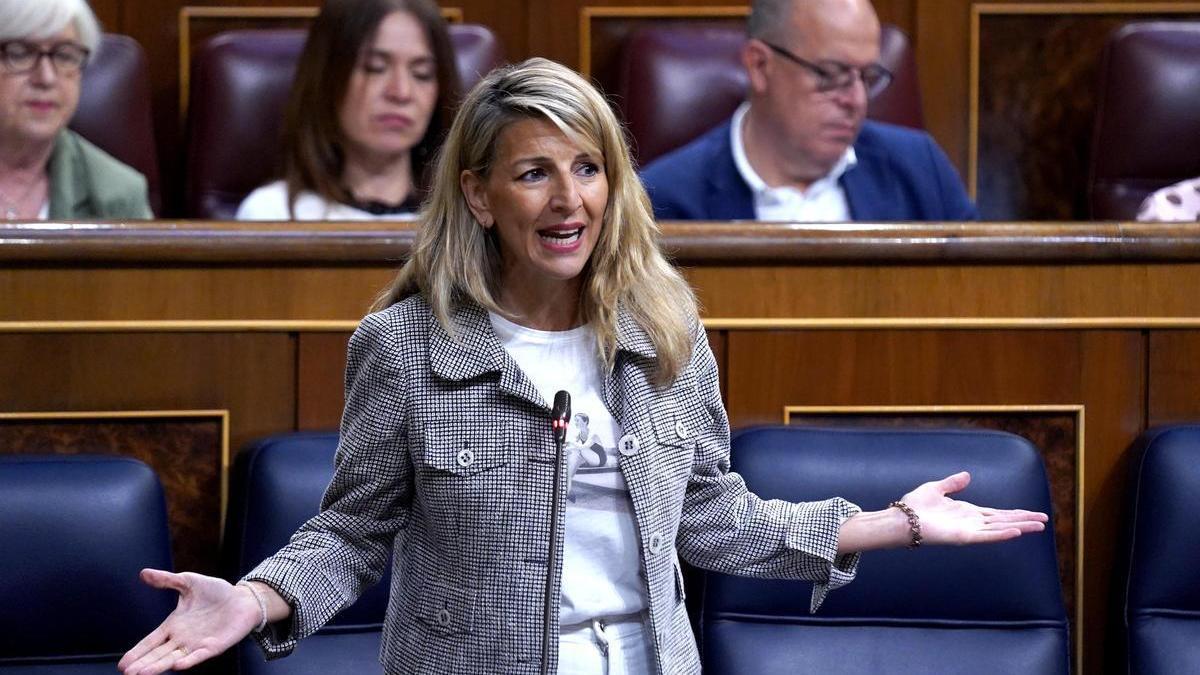 La vicepresidenta segunda y ministra de Trabajo, Yolanda Díaz, en el Congreso de los Diputados.