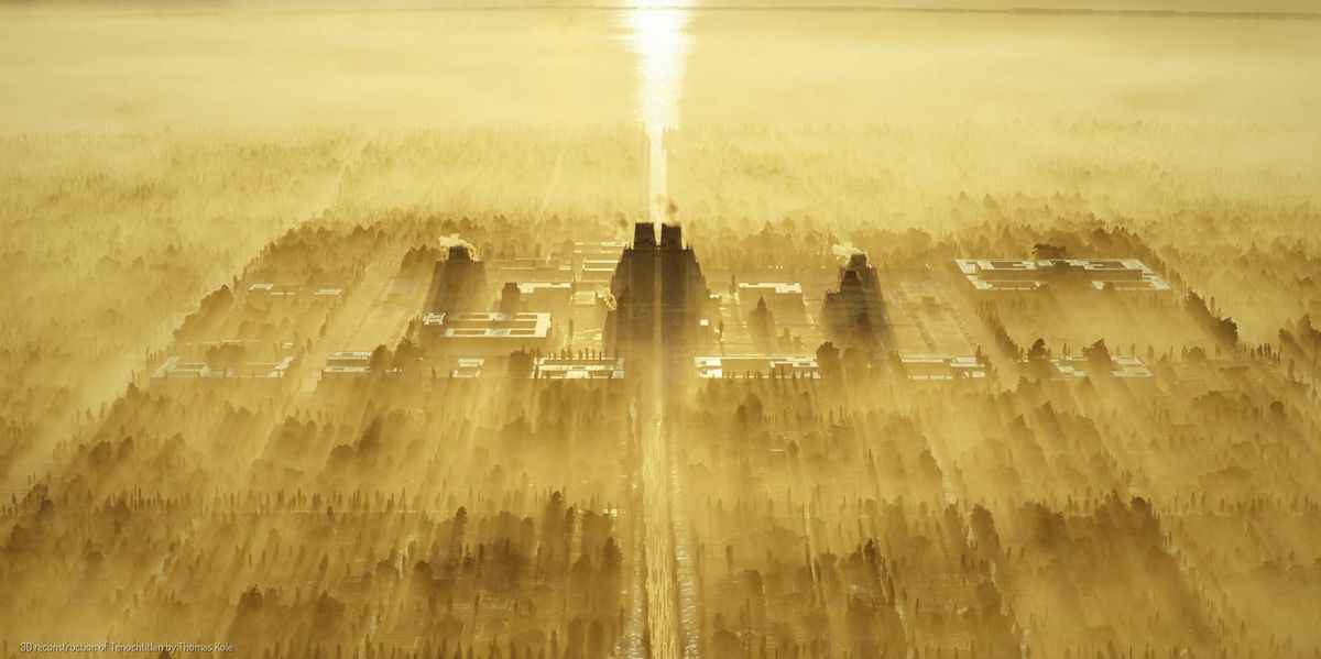 Esta imagen proviene del proyecto digital «Tenochtitlan.thomaskole.nl», en el que se reconstruye en 3D la antigua capital mexica. Las imágenes de Tenochtitlán son obra de Thomas Kole.
