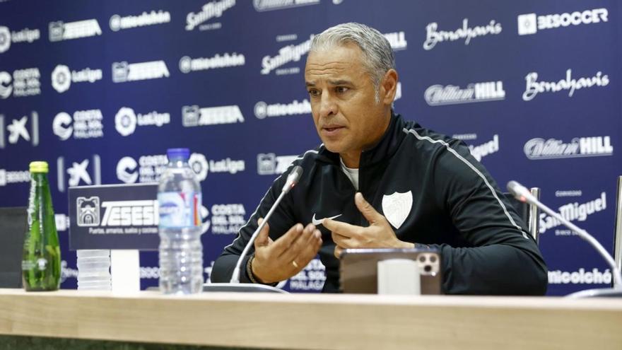 Pellicer, en la sala de prensa de La Rosaleda