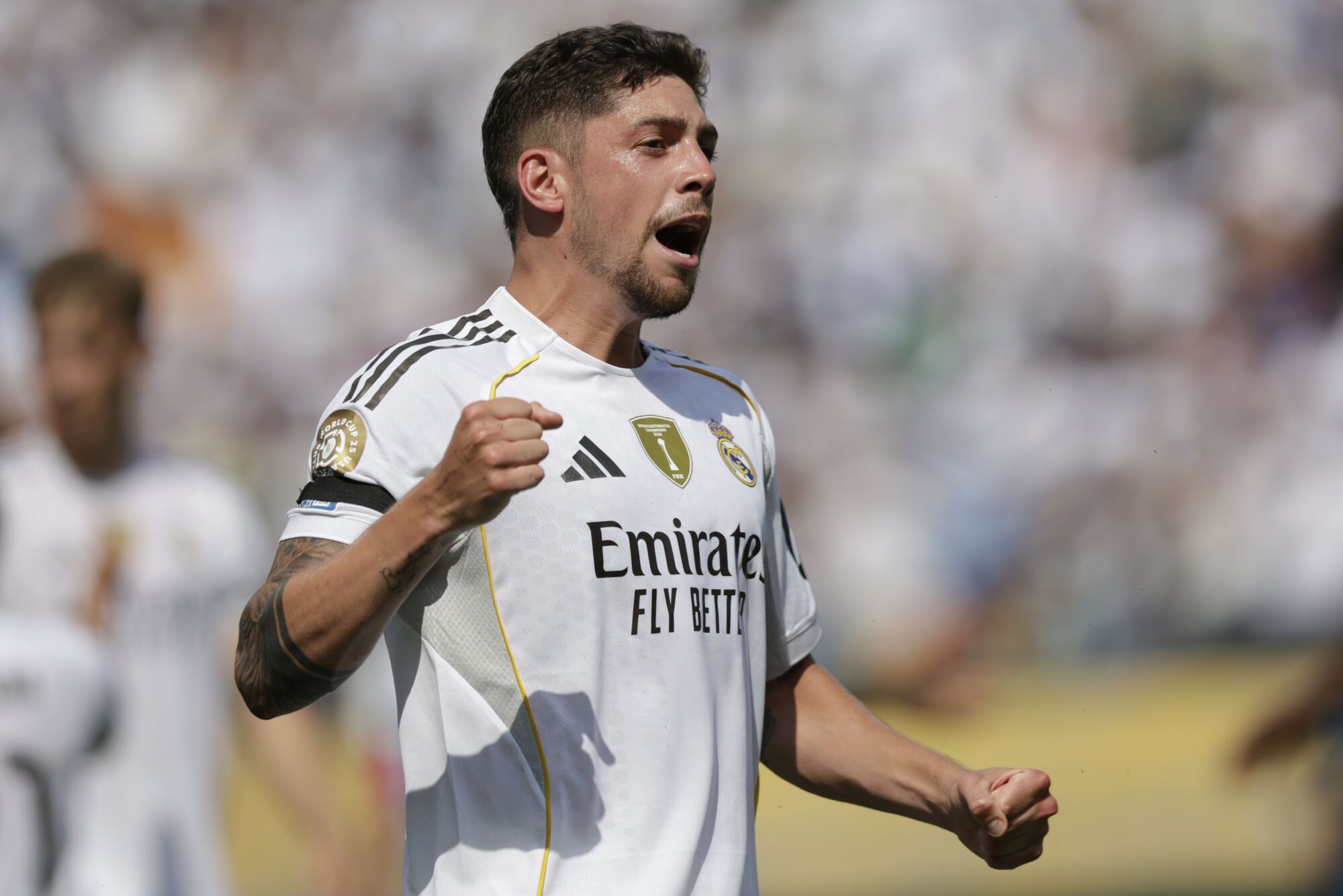 AMDEP7418. CHARLOTTE (ESTADOS UNIDOS), 22/06/2025.- Federico Valverde de Real Madrid celebra un gol este domingo, durante un partido del Mundial de Clubes entre Real Madrid y Pachuca en el estadio Bank of America de Charlotte (Estados Unidos). EFE/ André Coelho