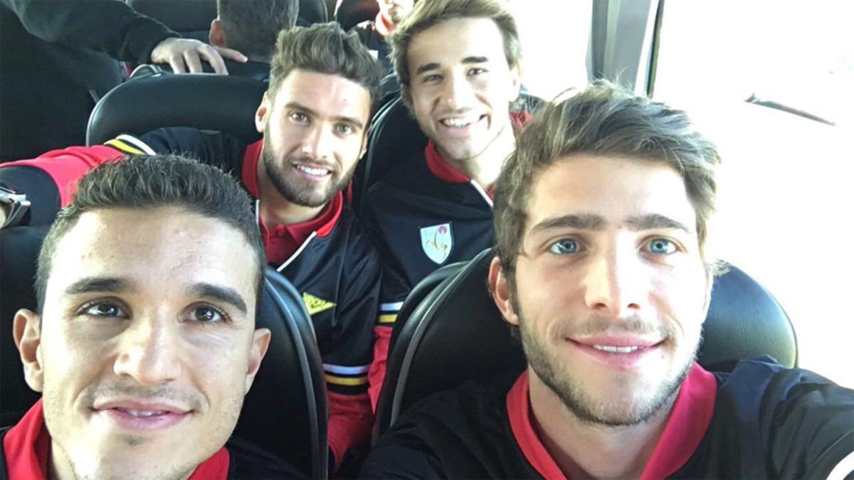 Jordi Masip, Sergi Roberto, Sergi Gómez y Sergi Samper camino de Girona