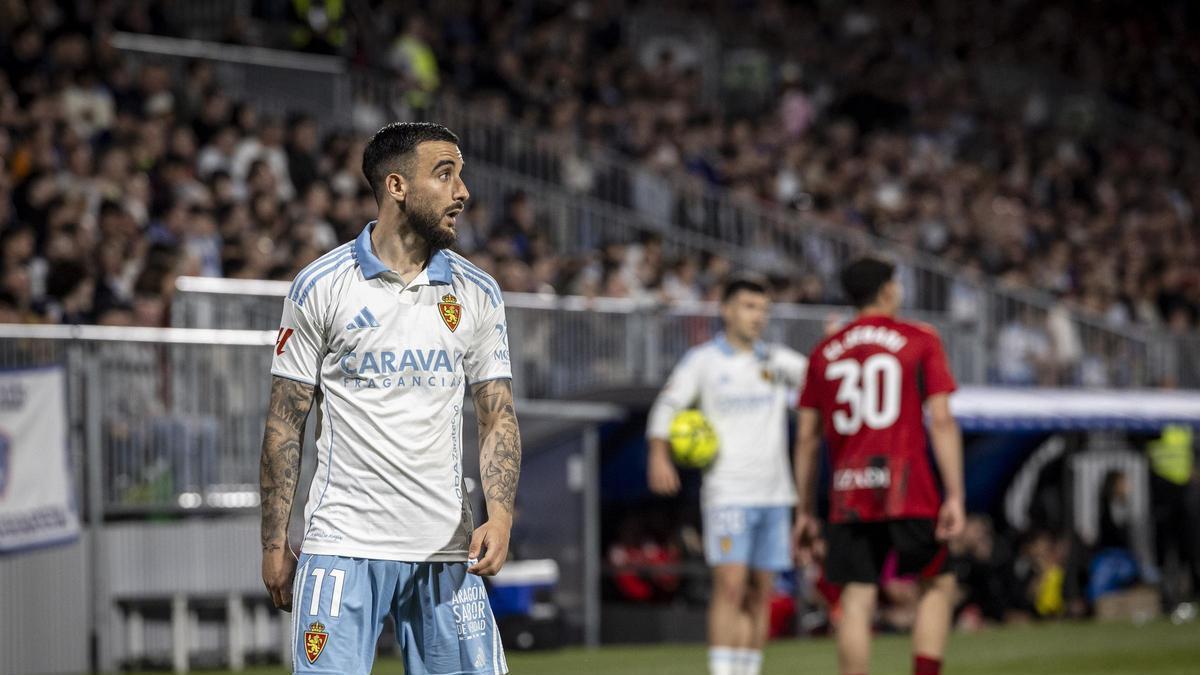 Rober, durante una acción del choque ante el Mirandés