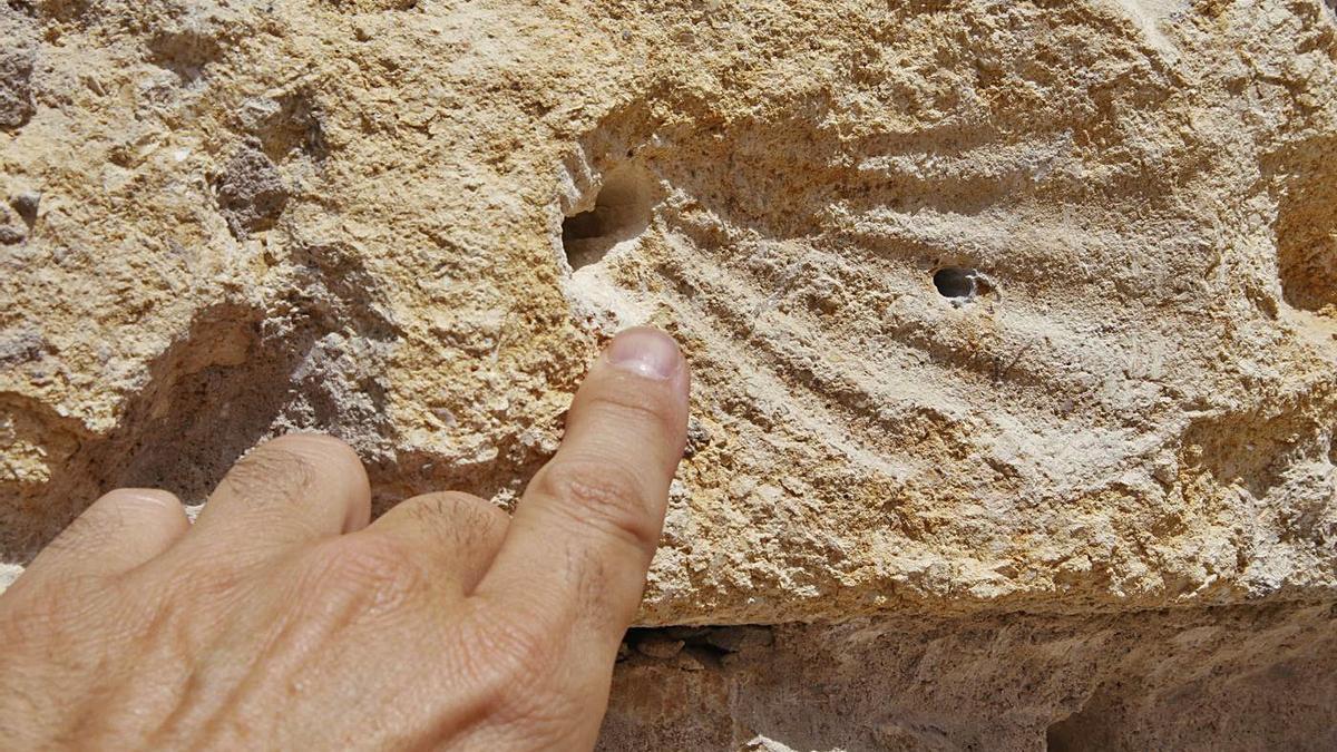 Marca de fósiles 8 La retirada del mortero está dejando a la luz la piedra original, labrada con distintas formas.