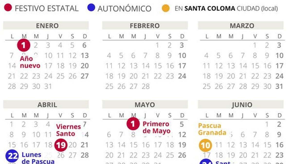 Calendario laboral Santa Coloma de Gramenet 2019