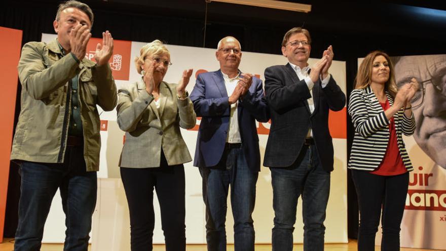 Puig, junto al resto de candidatos, en el acto de campaña hoy en Dénia