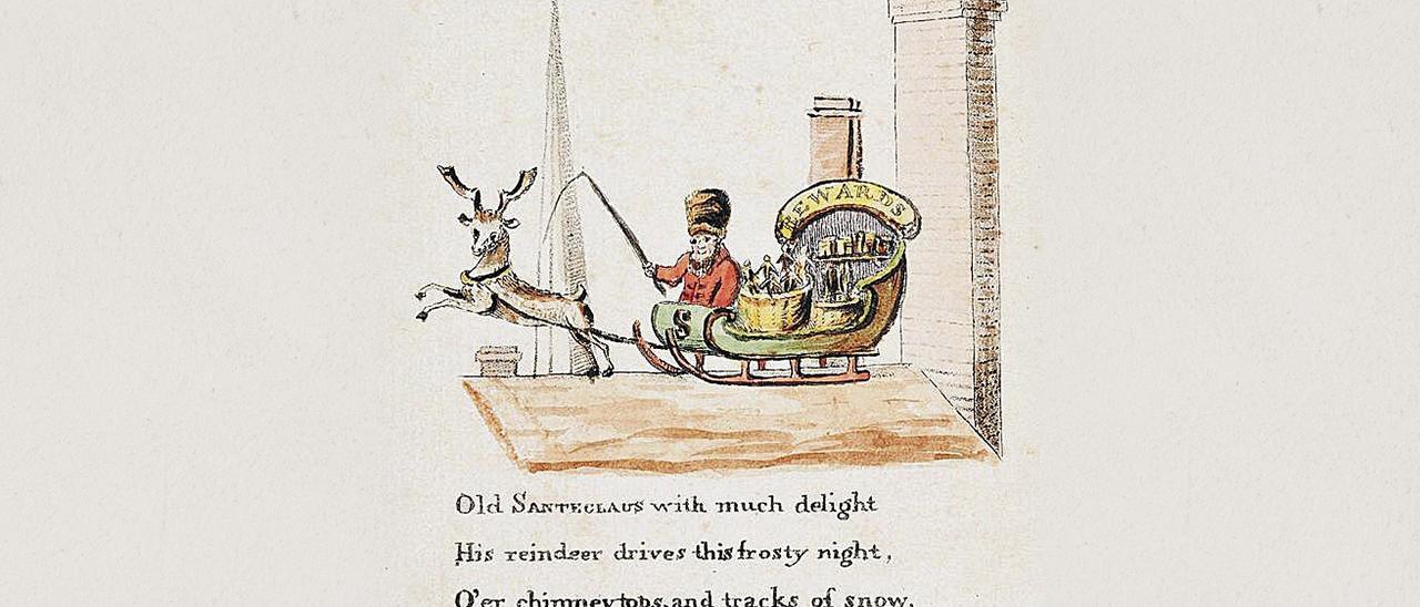 Primera ilustración de Papá Noel con un reno