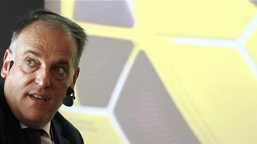 Javier Tebas, durante la conferencia.