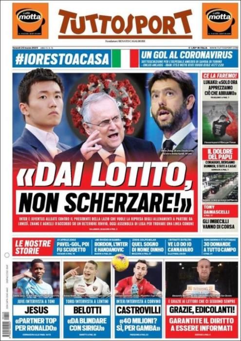 Portada TUTTOSPORT viernes 20 marzo 2020