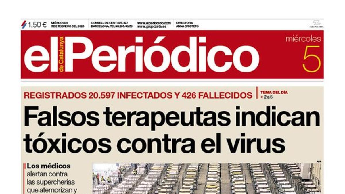 La portada de EL PERIÓDICO del 5 de febrero del 2020