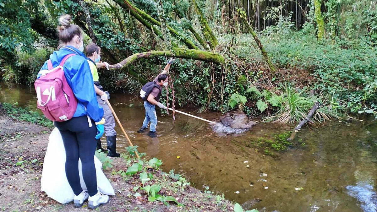 Participantes na xornada de limpeza do pasado ano no río Pedra/Cereixo, en Tomiño .   | // D. P.