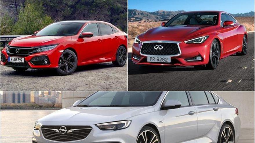 Arriba, el Honda Civic y el Infiniti Q60. Abajo, el Opel Insignia.