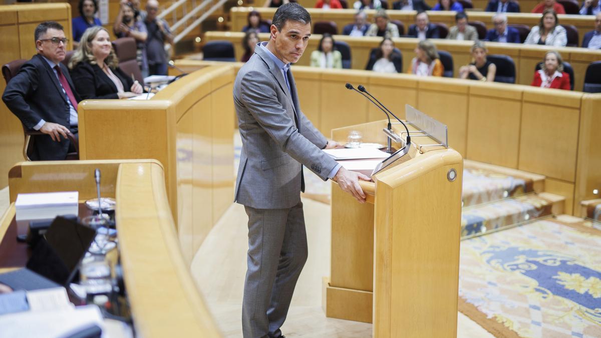 El presidente del Gobierno, Pedro Sánchez, ante el Pleno del Senado