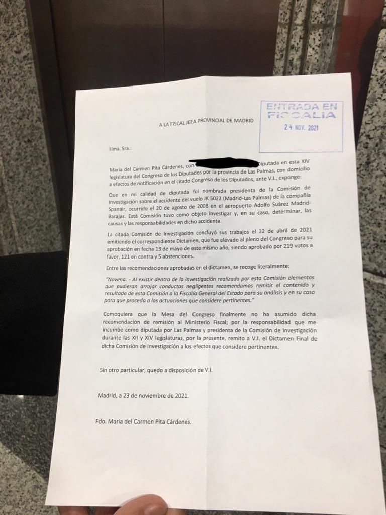 Escrito presentado ante la Fiscalía.