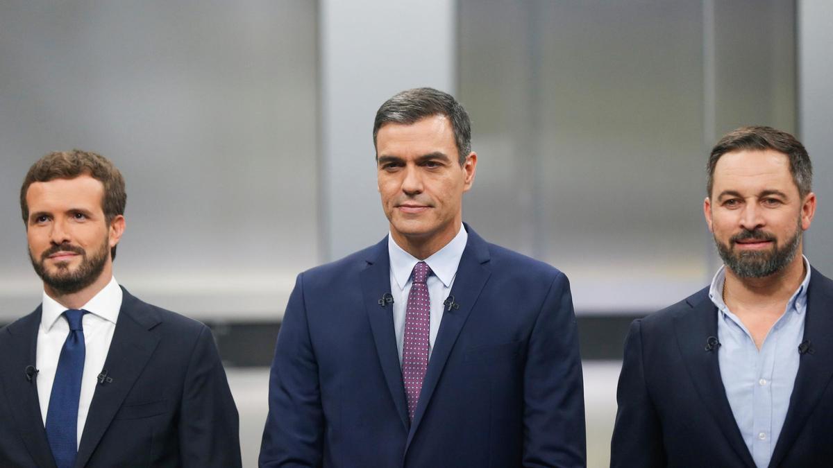 Pablo Casado, Pedro Sánchez y Santiago Abascal.