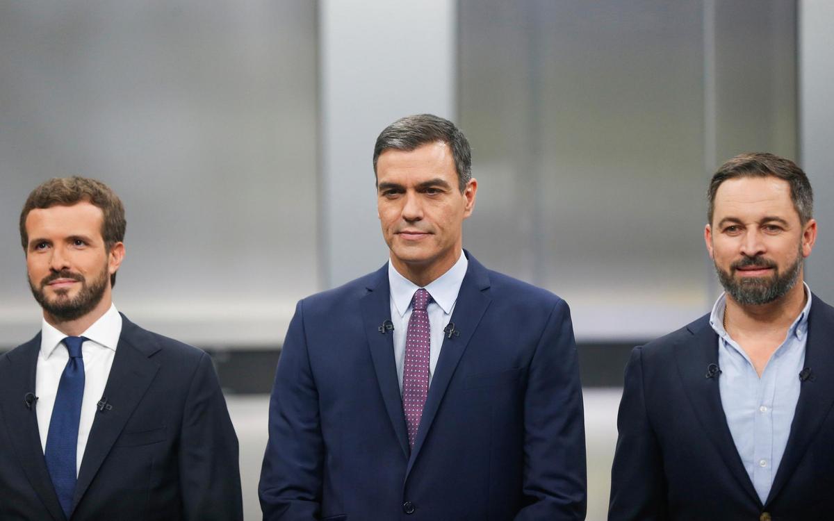 Pablo Casado, Pedro Sánchez y Santiago Abascal.