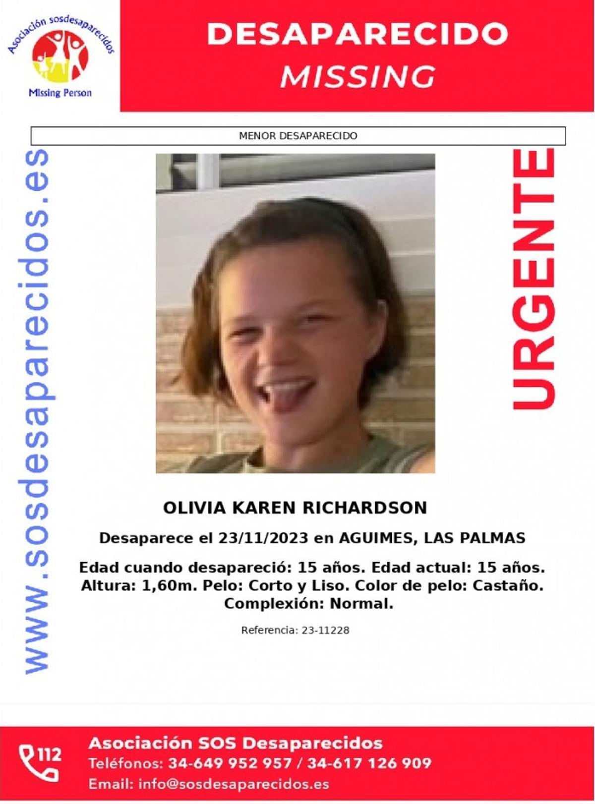 La desaparecida Olivia Karen Richardson