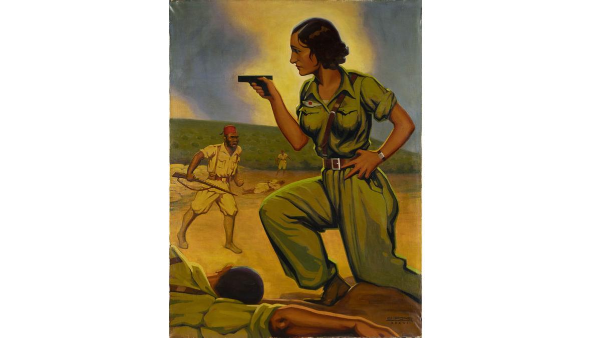 ’Lina Ódena’, pintura que recuerda a la miliciana republicana fallecida durante la Guerra Civil, firmada por J. Pons, artista desconocido del que no se tienen datos ni se sabe si es hombre o mujer.